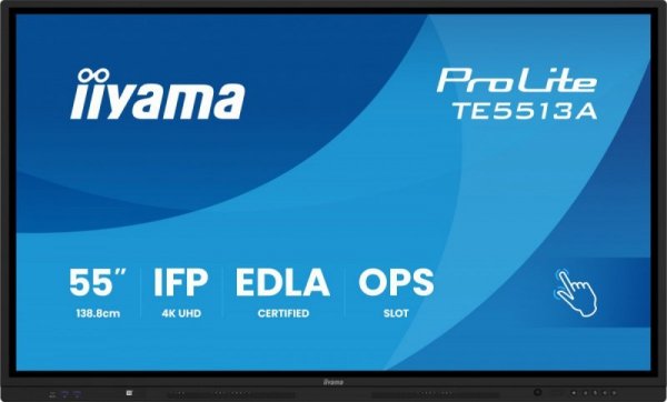 IIYAMA Monitor interaktywny 55 cali TE5513A-B2AG INFRARED,40pkt,IPS,4K,7H,500cd/m2,      WiFi,USB, ANDROID 14, Google EDLA,2x20W