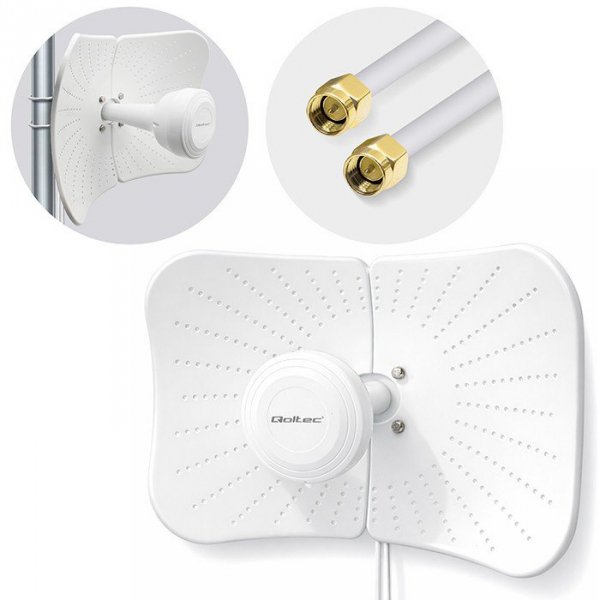 Qoltec Antena paraboliczna 4G 5G LTE | 2x19dBi | kierunkowa | zewnętrzna| 1710-2700 MHz | 3300-4200 MHz | N Female | wodoodporna