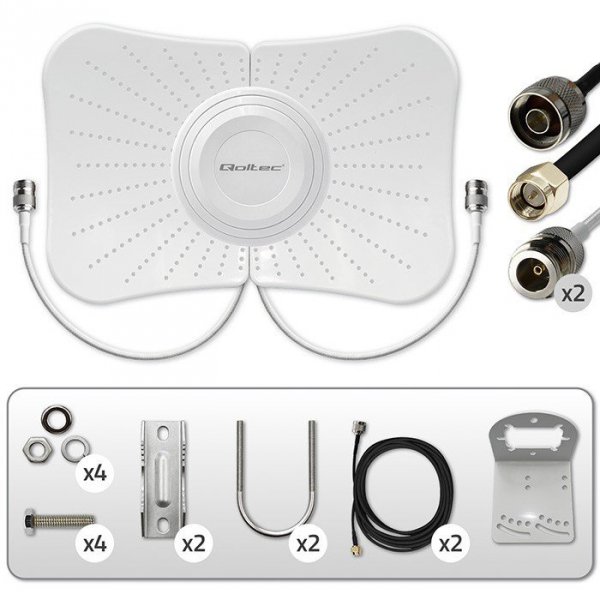 Qoltec Antena paraboliczna 4G 5G LTE | 2x19dBi | kierunkowa | zewnętrzna| 1710-2700 MHz | 3300-4200 MHz | N Female | wodoodporna