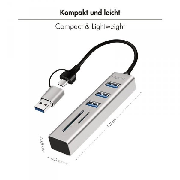 LogiLink Hub 3xUSB3.0 z czytnikiem kart pamięci
