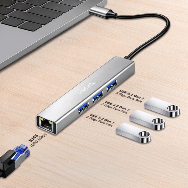 LogiLink HUB USB3.2 3xUSB-A, 1x RJ45 Gigabit Ethernet