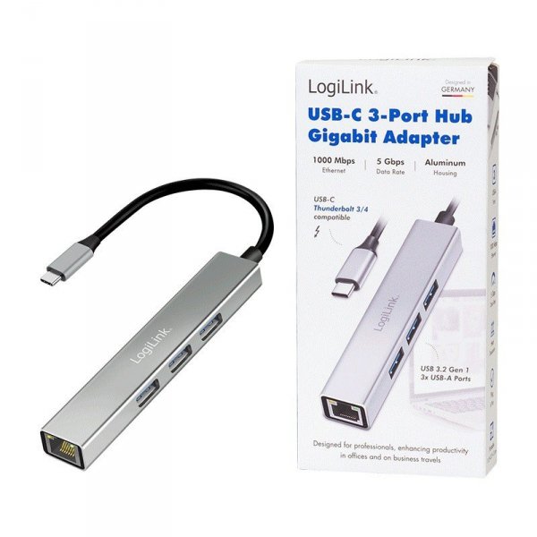LogiLink HUB USB3.2 3xUSB-A, 1x RJ45 Gigabit Ethernet