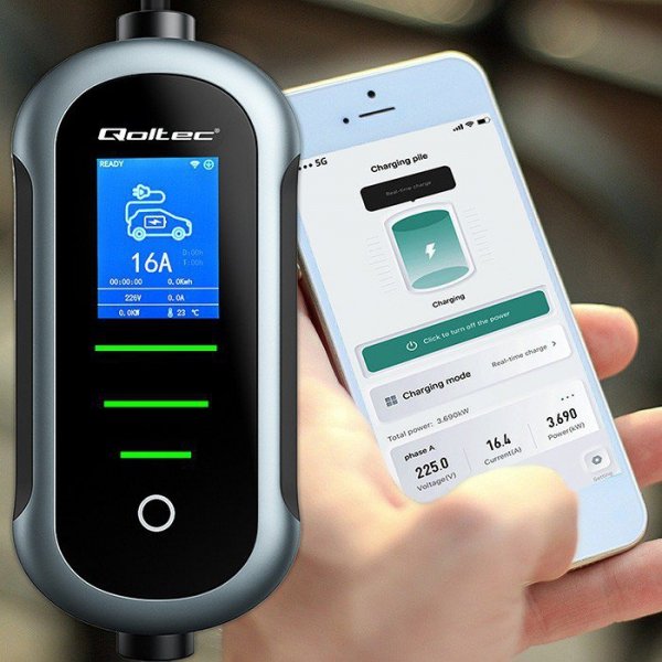 Qoltec Ładowarka do samochodu elektrycznego EV i hybryd | 7kW | 230V |  CEE 32A | Wi-Fi | TUYA | LCD | 5m