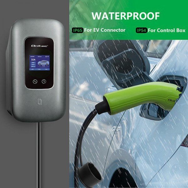 Qoltec Stacja ładowania do samochodu elektrycznego i hybryd | 3fazy |   22kW | 32A | Wi-Fi | LCD | RFID | TUYA | 5m