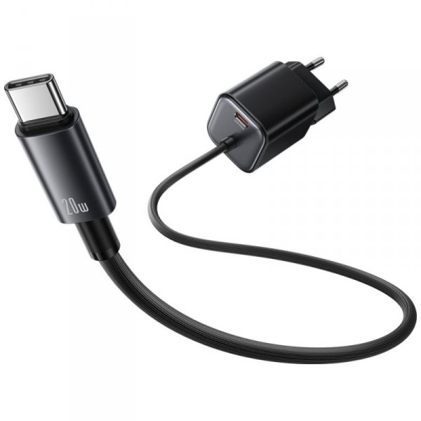 USAMS Ładowarka sieciowa JC Series CC261 20W GaN Fast Charger wbudowanykabel USB-C czarna