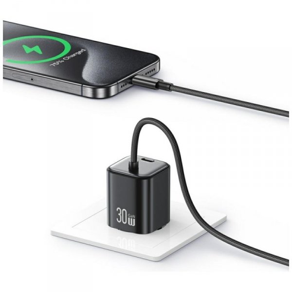 USAMS Ładowarka sieciowa JC Series CC264 30W GaN Fast Charge wbudowany kabel USB-C biała