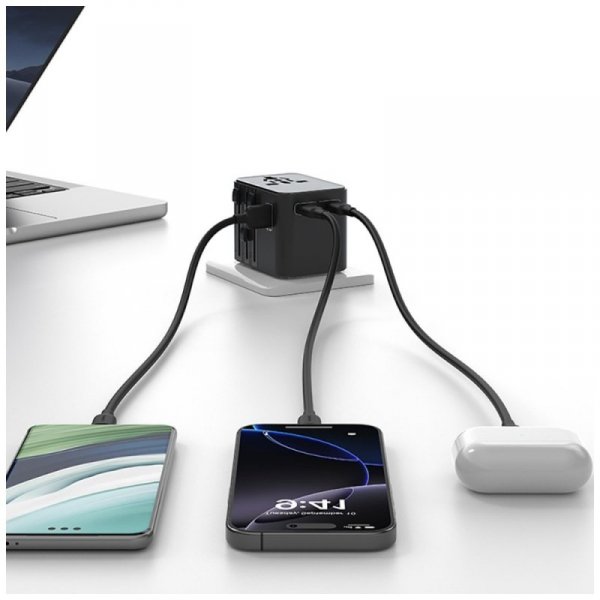 USAMS Ładowarka Travel Adapter 25W US/AU/EU/UK 2xUSB-C czarny 4w1