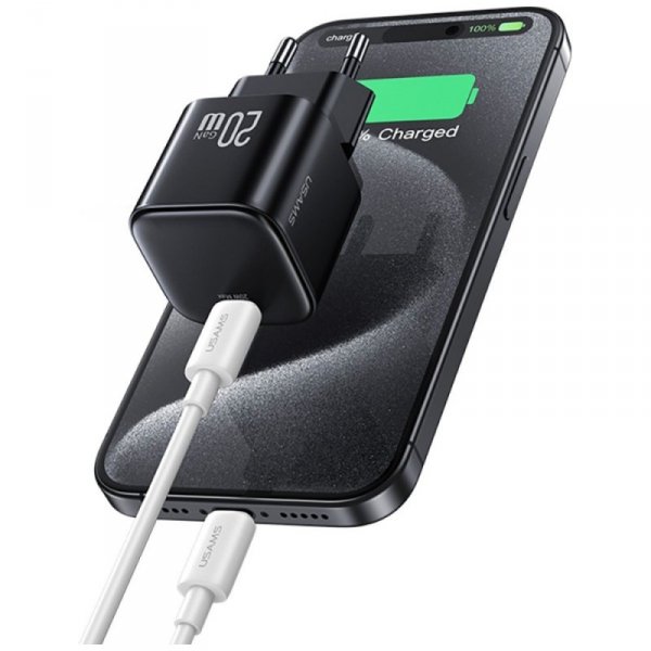 USAMS Ładowarka sieciowa JO Series CC260 20W USB-C + kabel USB-C/Lightning 1m biała