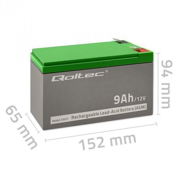 Qoltec Akumulator żelowy | 12V | 9Ah | max.90A | AGM