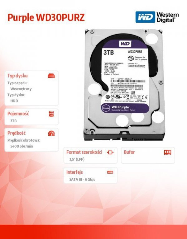 Western Digital HDD Purple 3TB 3,5&#039;&#039; 64MB SATAIII/5400rpm