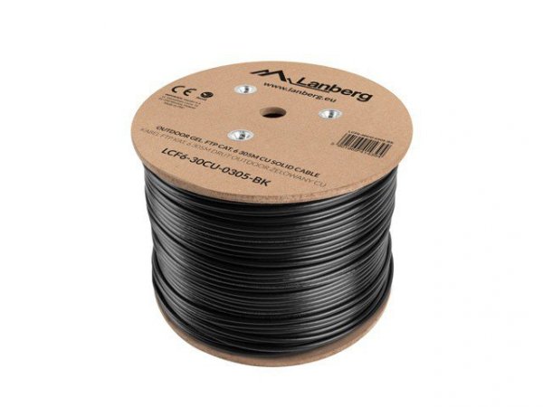Lanberg Kabel LAN FTP KAT-6 305M drut outdoor żelowany cu fluke, czarny