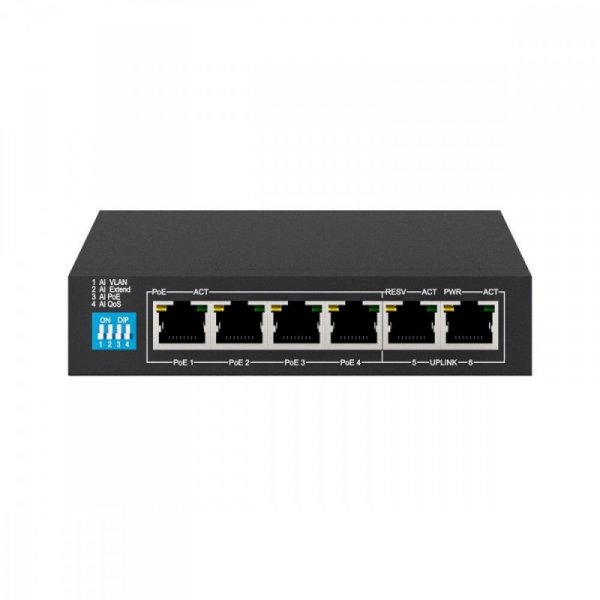 Extralink Switch KRIOS PoE 4x Gigabit PoE/PoE+, 2x RJ45 Uplink Gigabit, 60W