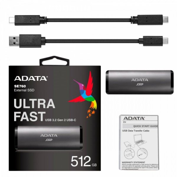 Adata Dysk zewnętrzny SSD SE760 512G USB3.2-A/C Tytanowy