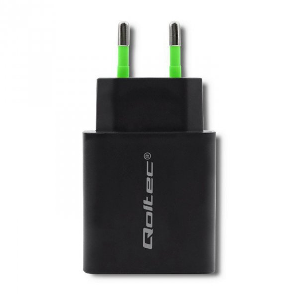 Qoltec Ładowarka sieciowa | 18W | 5-12V | 1.5-3A | USB typ C PD |       USB QC 3.0 | Czarna