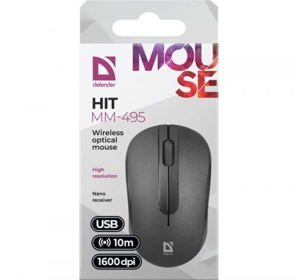 Defender Mysz bezprzewodowa optyczna HIT MM-495 czarna 1600 dpi