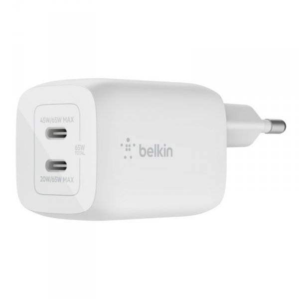 Belkin Podwójna ładowarka ścienna USB-C GaN z PPS 65 W Biała