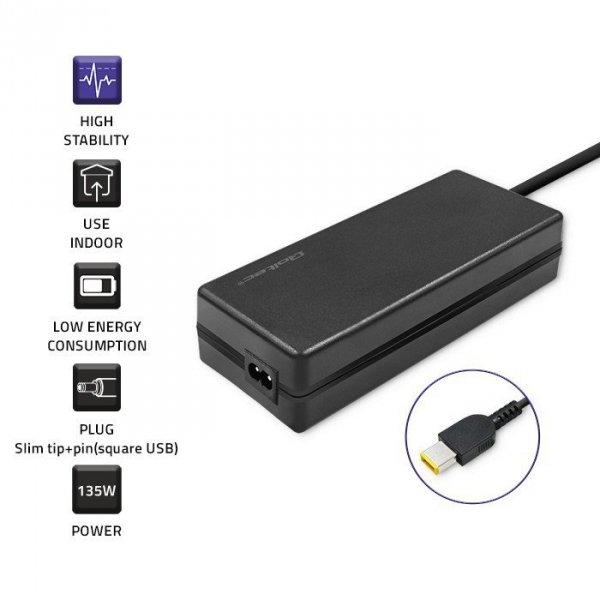 Qoltec Zasilacz do Lenovo 135W | 20V | 6.75A | slim tip+pin | +kabel  zasilający