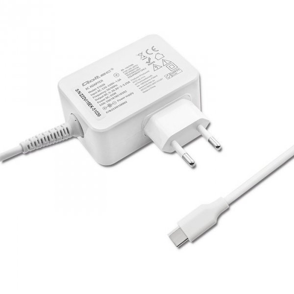 Qoltec Zasilacz sieciowy 65W | 5-20.3V | 2-3.25A | USB typ C | PD |     Biały