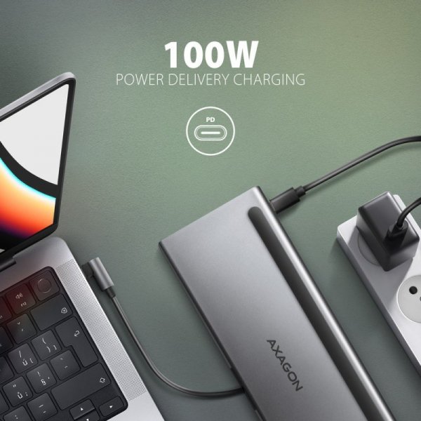 AXAGON HMC-4KX3 Wieloportowy hub USB 11in1, 5Gbps, 3x USB-A, 2x HDMI 4K/60Hz+ DP 4K/60Hz+ GLAN + SD/microSD + audio, PD 100W, 40