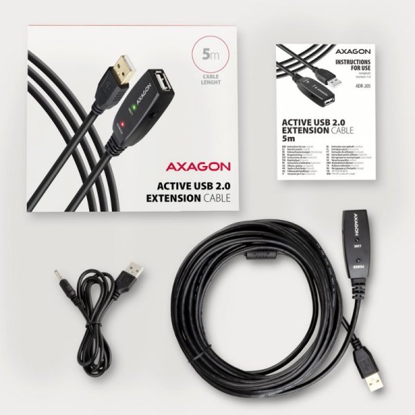 AXAGON ADR-205 USB 2.0 A-M -&gt; A-F aktywny kabel przedłużacz/wzmacniacz 5m