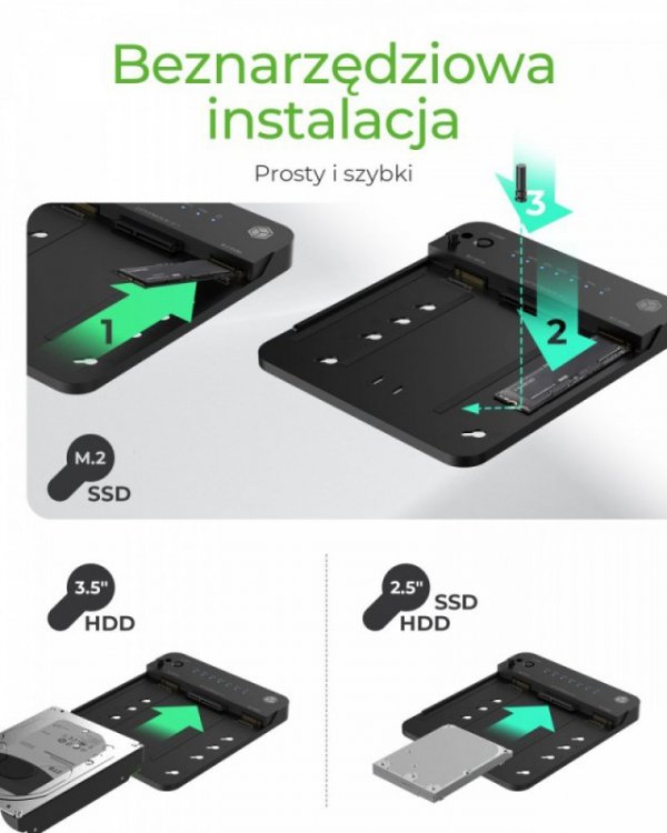 IcyBox Stacja dokująca/klonująca IB-2915MSCL-C31 M.2  dla M.2 0NVMe i SATA 2,5/3,5 SSD/HDD