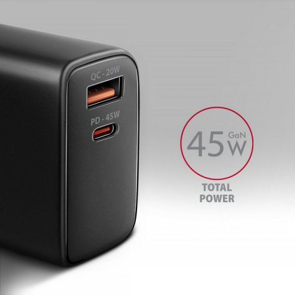 AXAGON ACU-PQ45 Ładowarka sieciowa 2-port  QC3.0,4.0/AFC/FCP/PPS/Apple  + PD type-C, 45W, Czarna