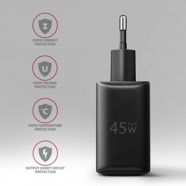 AXAGON ACU-PQ45 Ładowarka sieciowa 2-port  QC3.0,4.0/AFC/FCP/PPS/Apple  + PD type-C, 45W, Czarna