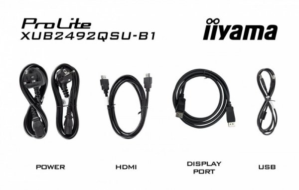 IIYAMA Monitor 23.8 cala ProLite XUB2492QSU-B1 IPS,QHD,USB-C,100Hz,3xUSB(3.2),HDMI,DP  300cd/m2,FreeSync,2x2W,HAS(150mm),PIVOT