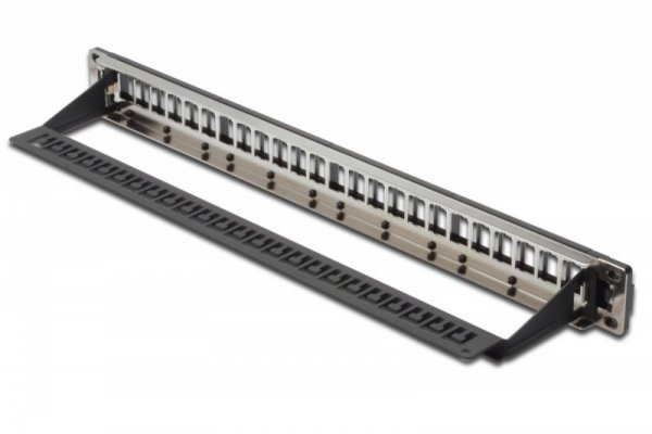 Digitus Panel krosowy (patch panel) modularny 19" 24 porty pod moduły keystone, 1U, ekranowany, prowadnica kabli, wymienne 