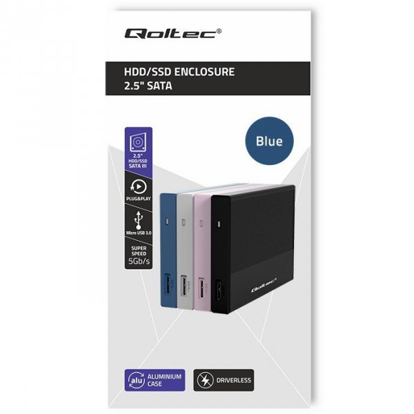 Qoltec Obudowa | Kieszeń na dysk SSD HDD 2.5&quot; | SATA | USB 3.0 | Super  speed 5Gb/s | 2TB | Niebieskia