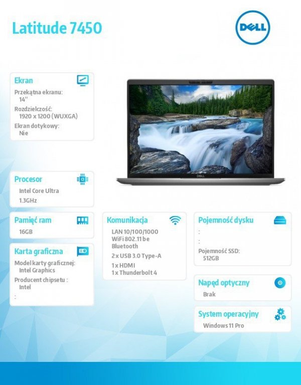 Dell Notebook Latitude 7450 Win11Pro Ultra 5 125U/16GB/512GB SSD Gen4/14.0 FHD+/Int/FgrPr&SmtCd/FHD/IR Cam/Mic/WLAN+BT/Backlit K