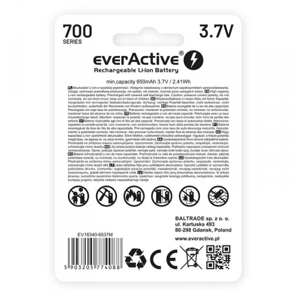 everActive Akumulator 16340 3,7V Li-ion 700 mAh micro USB