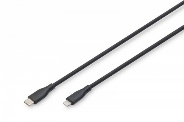Digitus Kabel połączeniowy silikonowy USB-C - Lightning, USB 2.0 60W, certyfikat MFI, 2m Czarny