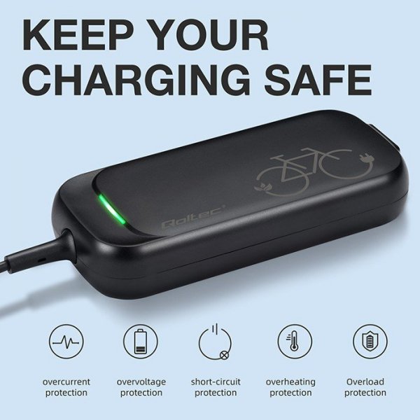 Qoltec Ładowarka do roweru skutera elektrycznego 36V | 42V | 2A | 5.5*2.5 + wodoodporna + kabel zasilający