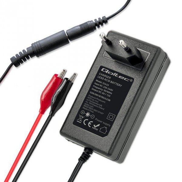 Qoltec Automatyczna ładowarka do akumulatora AGM GEL STD 6V 12V | 1.5A |Prostownik z sygnalizatorem LED