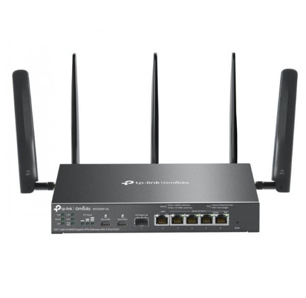 TP-LINK Brama sieciowa gigabitowa ER706WP-4G Omada 4G+ Cat6 AX3000 VPN 4-Port PoE+ 1× Gigabit SFP WAN/LAN, 1× Gigabit RJ45 WAN, 