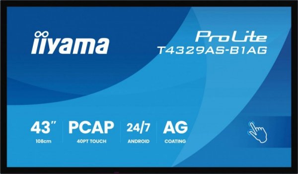 IIYAMA Monitor 43 cale T4329AS-B1AG VA,4K,HDMIx2,USB-C,RJ45,2x10W,WiFi,     Android 14, Signal FailOver, Whiteboard, iiSignage (
