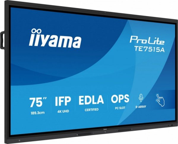 IIYAMA Monitor 75 cali TE7515A-B1AG IPS,4K,40pkt,550cd,DeepContrast-IR+,    HDMI x2,DP,USB-C, 2 x 20W, OPS Slot x1, 5xUSB, 2xRJ4