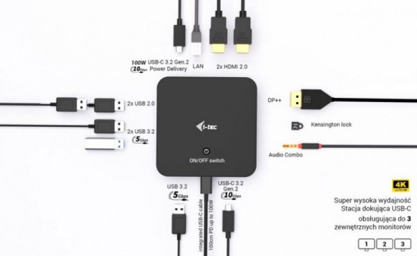 i-tec Stacja dokująca USB-C DP Dual HDMI Power Delivery 100W