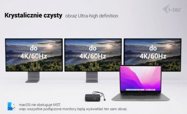 i-tec Stacja dokująca USB-C DP Dual HDMI Power Delivery 100W + Uniwersalna Ładowarka 100W