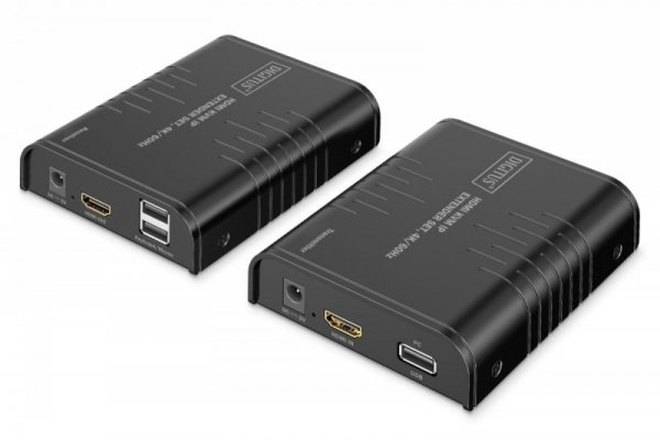 Digitus Przedłużacz (extender) po skrętce kat.6 HDMI 4K/60Hz z KVM USB 2.0 przez IP 1G lub do 120m/200m, max. 253 odbiorniki, ek