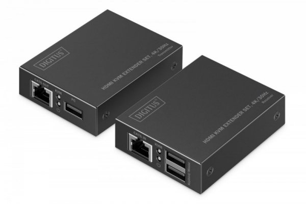 Digitus Przedłużacz (extender) po skrętce kat.6 HDMI 4K/30Hz z KVM USB 1.1 do 40m/70m, max. 253 odbiorniki, sterowanie IR - zest