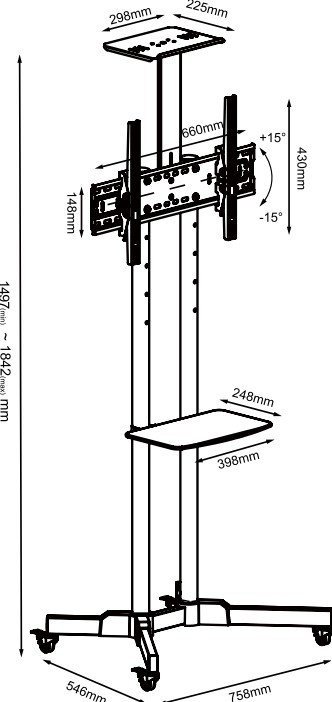 TB Stand wózek TV TB-ST1 do telewizora do 75 cali 45kg max VESA 600x400