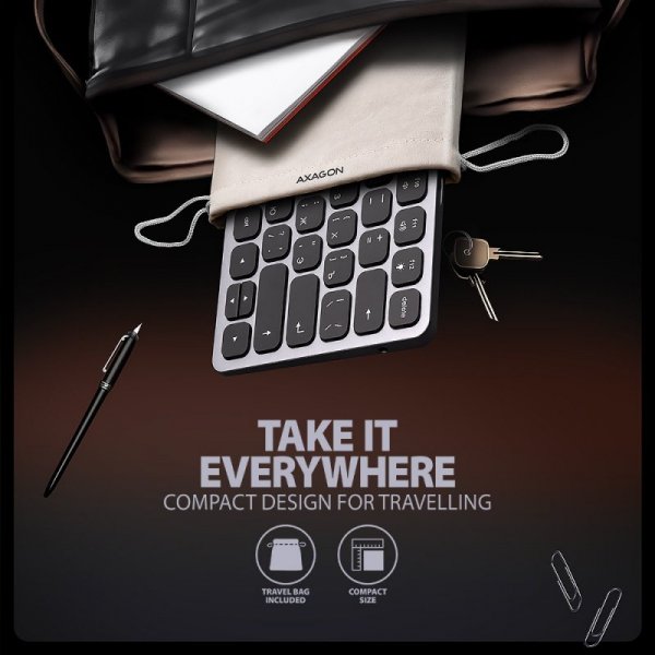 AXAGON Klawiatura HMC-KB-CRL USB-C 5Gbps z wieloportowy hub 9in1, SD/microSD, 3x USB-A, HDMI 4K/60Hz, PD 100W, Audio, Cyrillic l