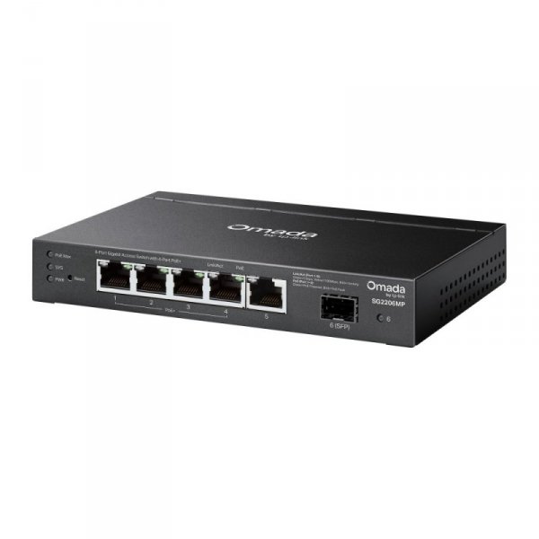 TP-LINK Przełącznik SG2206MP Omada, 6 portów gigabitowych w tym 4 porty PoE+