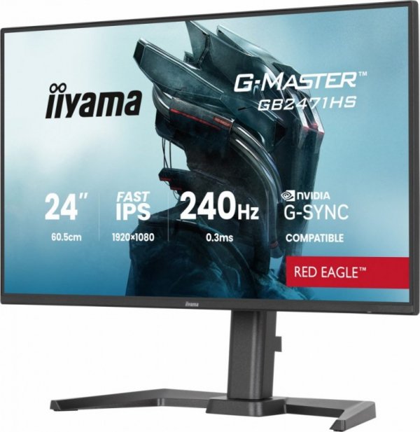 IIYAMA Monitor 23,8 cala GB2471HS-B1 Fast IPS,FHD,240Hz,2xHDMI,DP, 350cd, HAS(150) PIVOT, Adaptive G-SYNC - 1920 x 1080 @48-240H