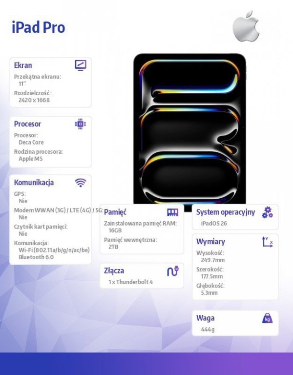 Apple iPad Pro 11-calowy Wi-Fi 2 TB ze szkłem o nanoteksturze - Gwiezdna czerń