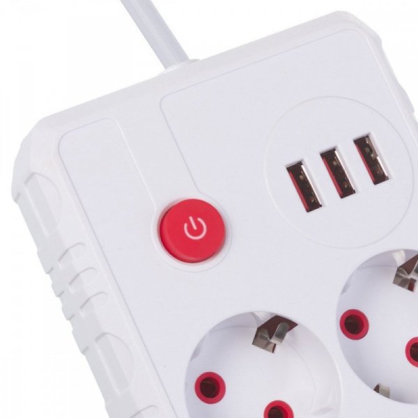 Maclean Listwa zasilająca 2 gniazda MCE387 W 3xUSB, 110-240V AC 50/60Hz, 2.1A max 2500W, 1.5m, biała
