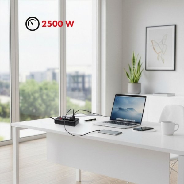 Maclean Listwa zasilająca MCE393 B 4 gniazda 3xUSB 110-240V AV 50/60Hz 1A max 2500W 3m czarna