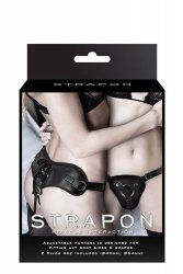 Proteza-STRAPON BLACK PU HARNESS WITH TWO RINGS